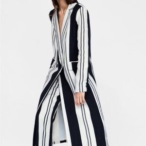 Zara Black and White Striped Long Coat